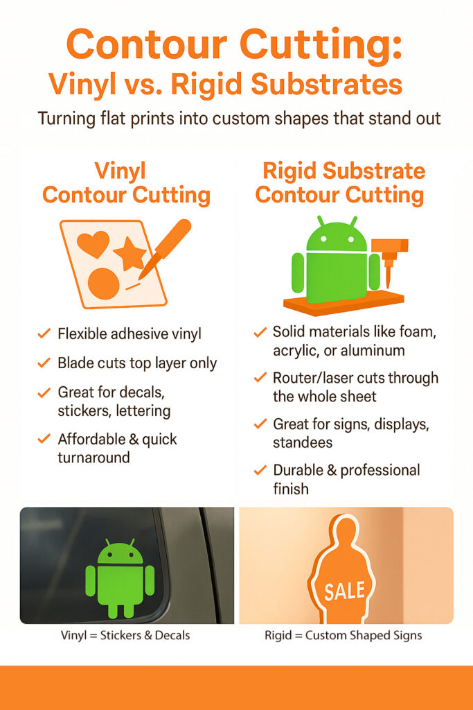 Contour cutting vinyl decals at Calico Creative Sacramento print shop